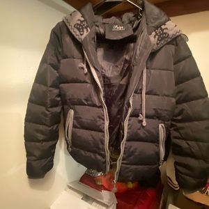 Lined jacket with hood made by Parya.  Wore 2 times. Dark brown size medium.